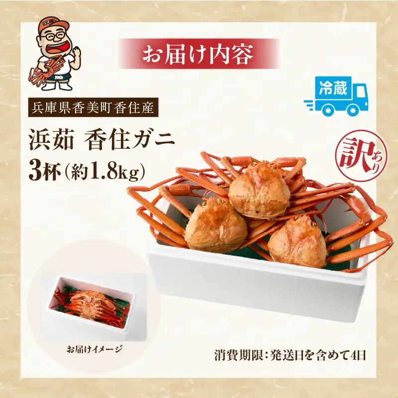 【訳あり】 香住ガニ 約600g×3匹（約1.8kg以上）【令和8年9月中旬以降発送予定】かに カニ 07-14
