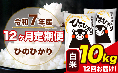 令和7年産  【12ヶ月定期便】 ひのひかり 白米 10kg 5kg×2袋 計12回お届け 熊本県産 こめ コメ 無洗米 精米 荒尾市 ひの 米 定期 《お申込み翌月から出荷》 美味しい米 お米 熊本県産米 くまもと米