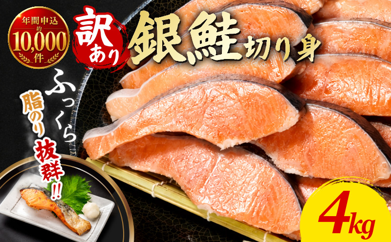 訳あり 銀鮭 切り身 4kg 冷凍 切身 カマ入り サイズ 不揃い 規格外 鮭 サケ シャケ 塩銀鮭 人気の海鮮返礼品 カマ サーモン 魚 家庭用 おかず 【北海道･東北･沖縄･離島への配送不可】