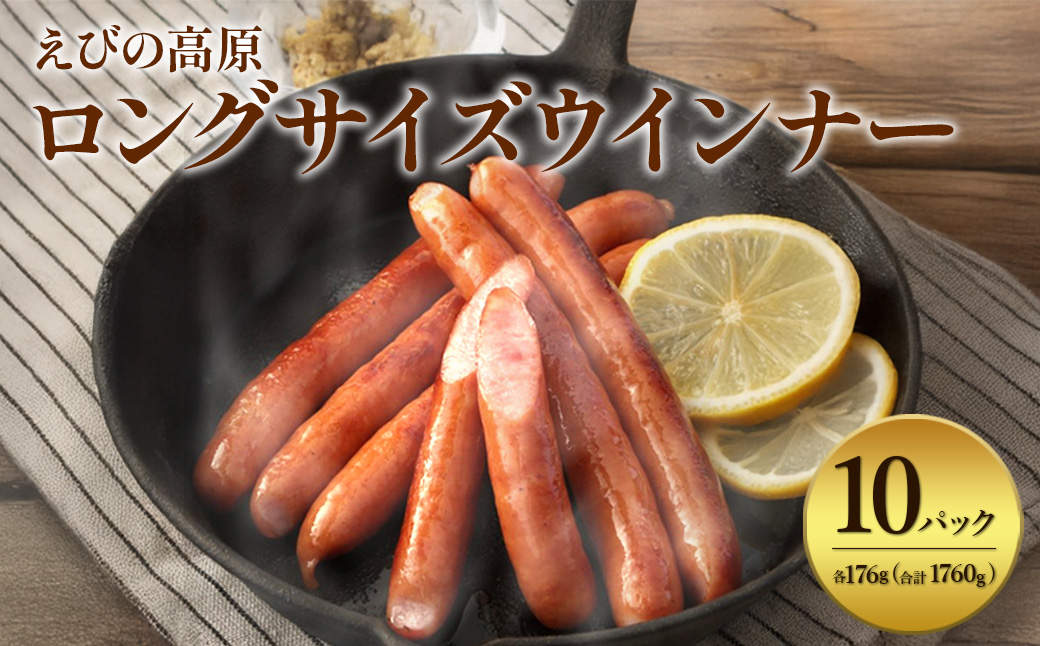 えびの高原 ロングサイズウインナー 176g×10パック 合計 1760g 豚肉 牛肉 人気 おかず お弁当 おつまみ 総菜 冷蔵 加工品 焼肉 ギフト 九州 宮崎県 えびの市 送料無料