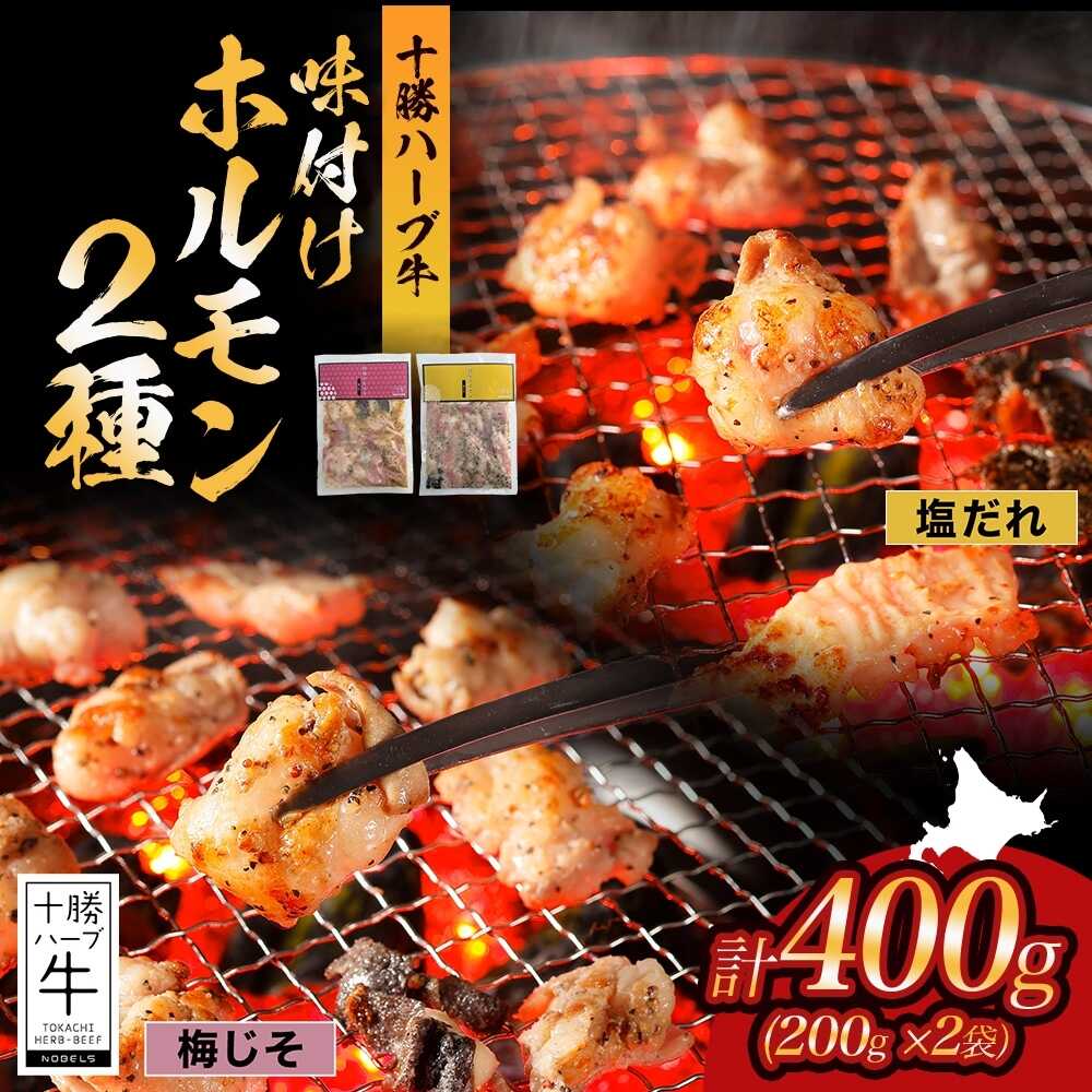 【ふるさと納税】北海道 十勝ハーブ牛 味付けホルモン2種×各200g（塩だれ・梅じそ）《足寄町》 【日本ふるさと創生株式会社】[BEBB055]