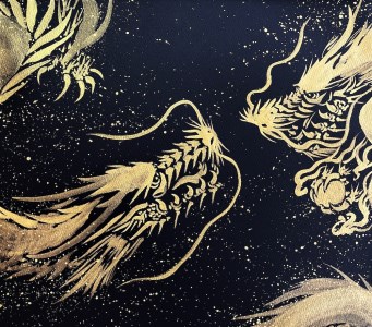 「一筆金双龍」絵師白道 作｜絵画 アート インテリア 手描き [0622]