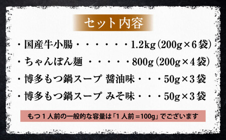 国産牛もつ鍋12人前 ちゃんぽん 2つの味が楽しめる濃縮スープ付（醤油味＆みそ味） 2種類 もつ ホルモン 鍋 お鍋 セット 冷凍 岡垣町