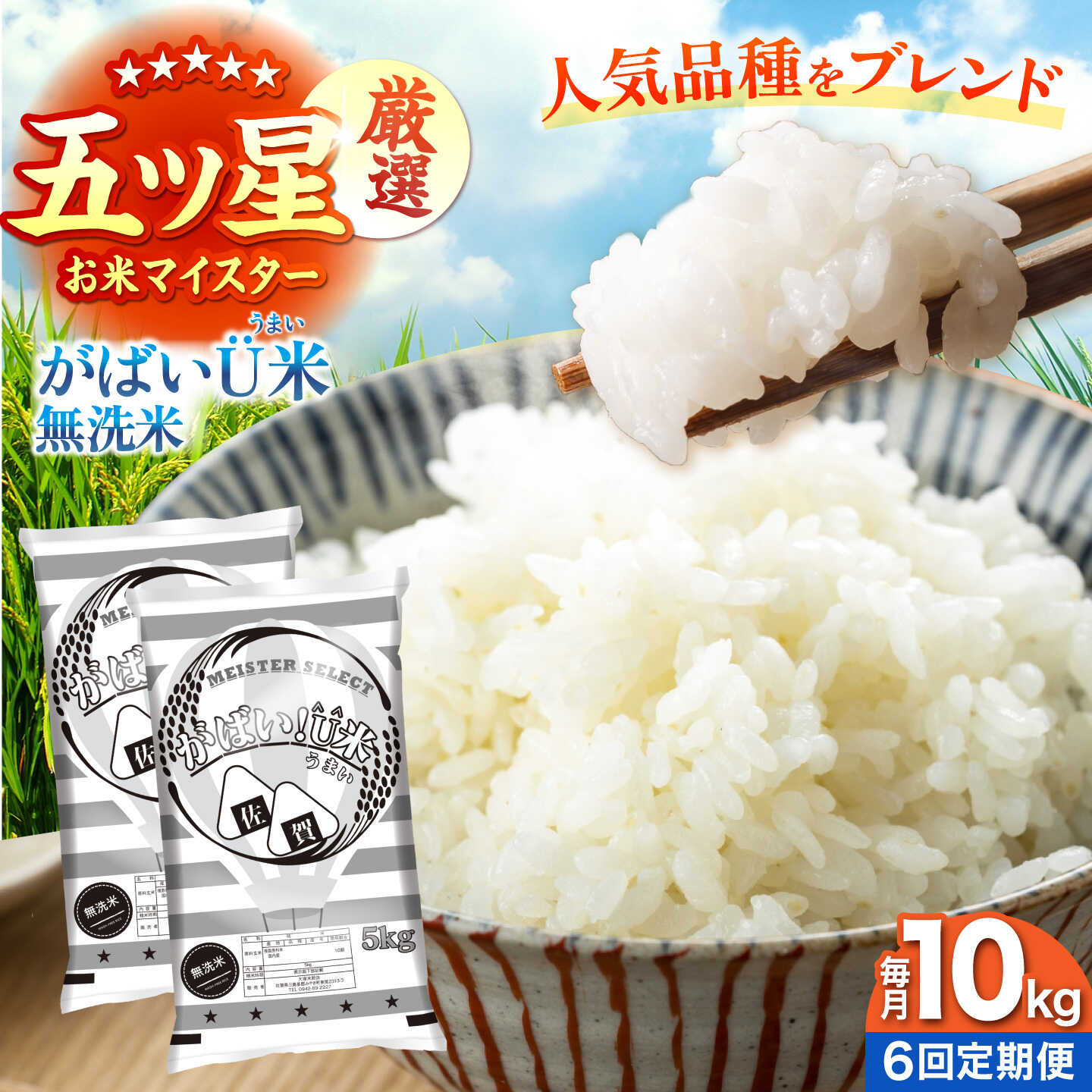 【ふるさと納税】【全6回定期便】がばいU米（うまい）無洗米 10kg 【大塚米穀店】[HBL159]