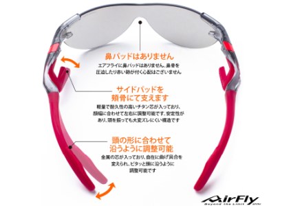 鼻パッドのない「エアフライ」 AF-302 SP （レディースモデル）フレーム／クリアーグレー　レンズ／偏光グレー　偏光レンズ装着版