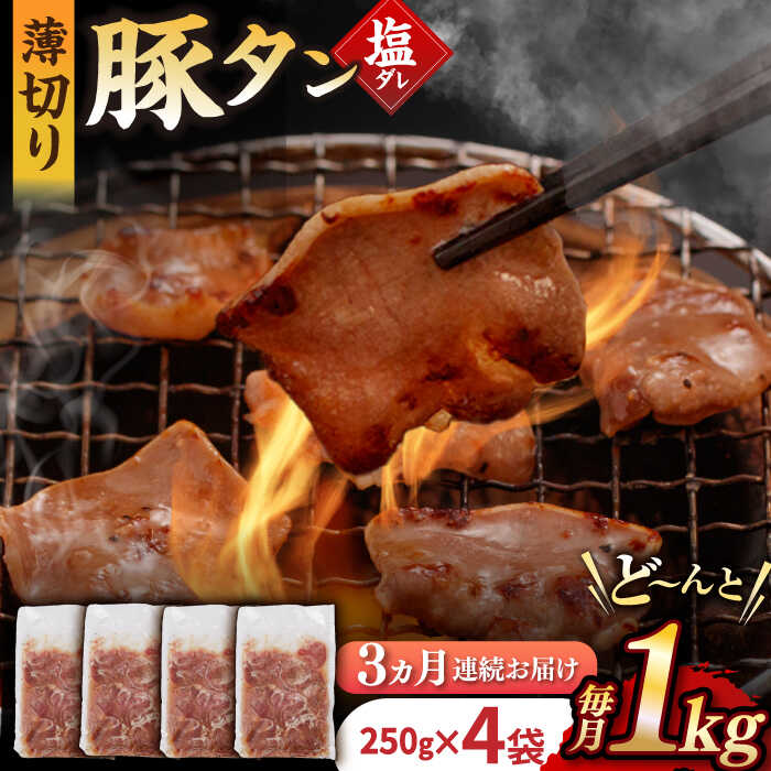 【ふるさと納税】【3回定期便】【塩だれ】九州産 豚タン 毎月250g×4袋 （計3kg） 長与町/岩永ホルモン [EAX167] 定期便 ていきびん 九州 長崎 国産 豚 タン 豚タン ぶたたん 豚たん 肉 薄切り 小分け 味付き 塩だれ 焼肉 バーベキュー 冷凍 真空 送料無料 お取り寄せ 人気