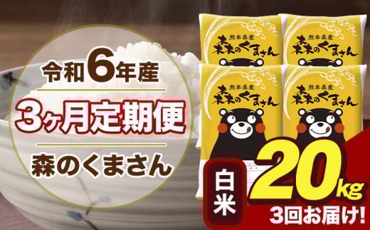 令和6年産 森のくまさん 白米 20kg 5kg×4袋 計3回お届け 《お申し込み月の翌月から出荷開始》 お米 こめ 熊本県産 ご飯 備蓄