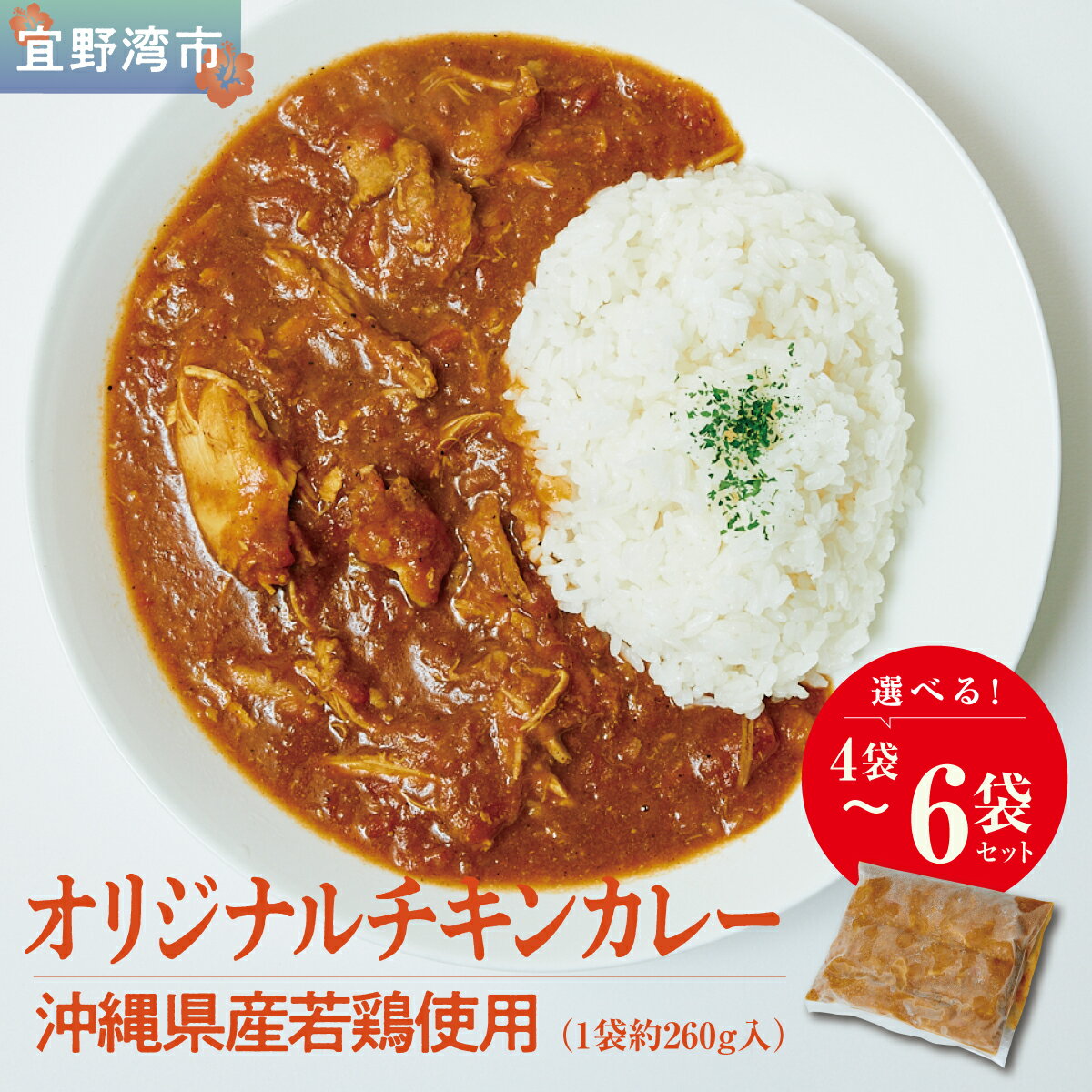 【ふるさと納税】沖縄県産若鶏使用 オリジナルチキンカレー (1袋 約260g) 選べる 4袋セット 6袋セット | とりの丸焼こけこっこハウス | トマトベース オリジナル スパイス お肉たっぷり にんにくたっぷり 辛さ控え目 ヘルシー | 沖縄県 宜野湾市 | 冷凍 送料無料