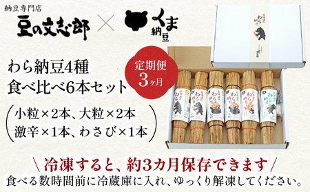 北海道のわら納豆 4種食べ比べ6本セット たれ付き（3ヶ月定期便）【くま納豆 北海道産 北海道産大豆100% 高級 お取り寄せ 藁納豆 ご飯のお供 道南平塚食品 登別ブランド】