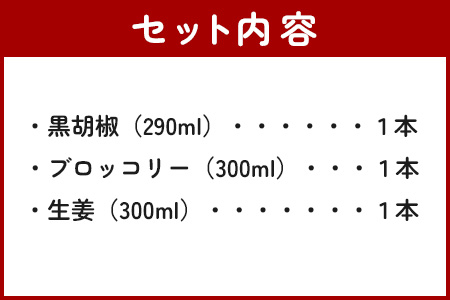 野菜で野菜を食べる ドレッシング 3本 Cセット ＜ブロッコリー/生姜/黒胡椒＞ サラダ や 肉料理 にも 詰め合わせ 熊本県 多良木町 調味料 024-0635