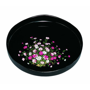 丸盆 梅型山道盆 黒 コスモス（金蒔絵） ［YG449］