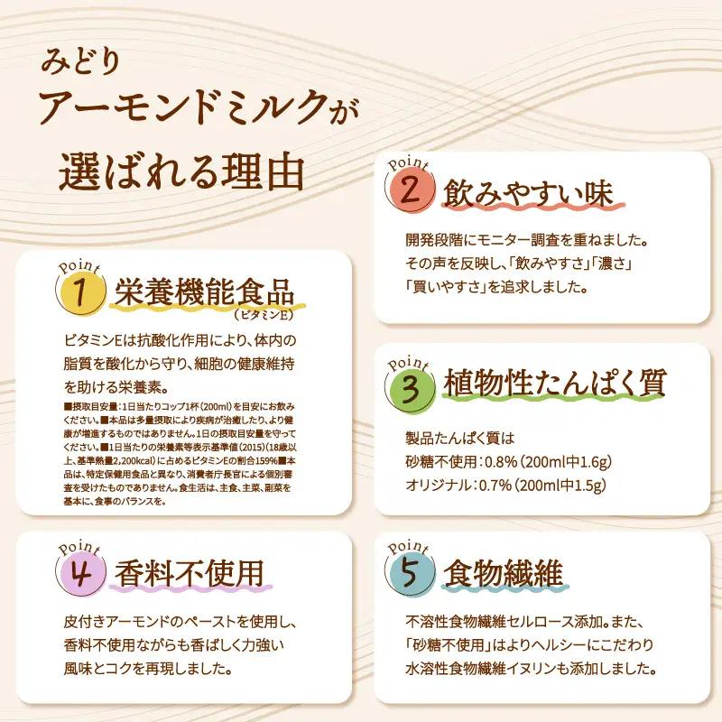 【隔月配送】みどりアーモンドミルク 砂糖不使用 1000ml×6入×2ケース（計12本） 隔月2回お届け定期便 T10091