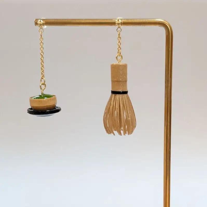 イヤリング 茶筅 緑茶 和風 ハンドメイド イヤリング
