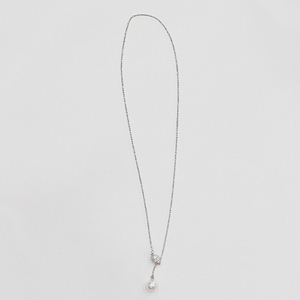 S101-380_あこや真珠 ホワイトピンク 8mm - 8.5mm 1粒 ネックレス クリップ Yスタイル SV シルバー ボールチェーン 真珠 白蝶貝 黒蝶貝