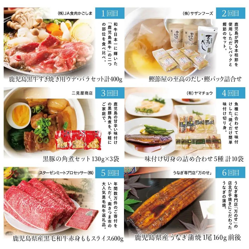 海幸山幸どきどき定期便（全10回） お肉 お魚 黒豚 すき焼き ステーキ 角煮 鰻 マグロ 刺身 えび 出汁 鹿児島 南さつま市
