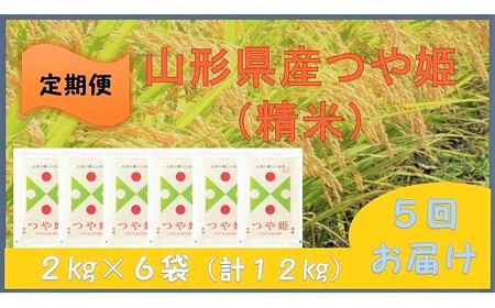 【定期便】令和６年産 つや姫１２ｋｇ（２ｋｇ×６袋）×５か月連続お届け　0059-2431