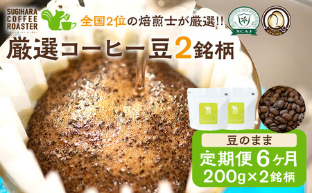 【コーヒー豆定期便】珈琲豆 200g×2銘柄 6ヶ月（豆のまま）【 コーヒー豆 大阪府 門真市 】