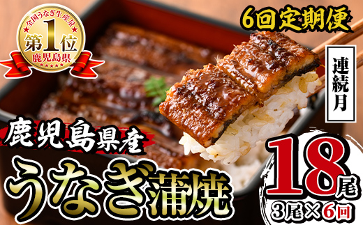 i939-A ＜定期便・計6回(連続月)＞鹿児島県産うなぎ蒲焼3尾セット＜(約140g×3・計約420g)×全6回＞【薩摩川内鰻】