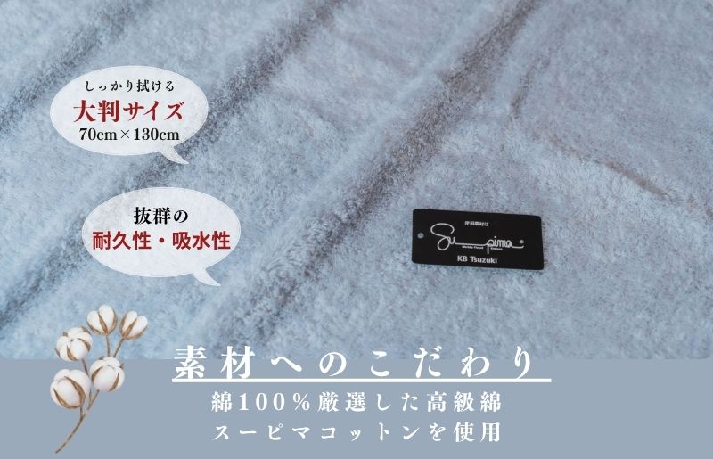 スーピマバスタオル 2枚（グレー）【国内製造 日本製 泉州タオル スーピマコットン 無地 吸水力 耐久性】 015B482