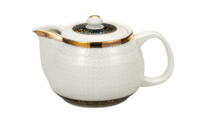 九谷焼　 ポット急須　白七宝　（網付）　a03 