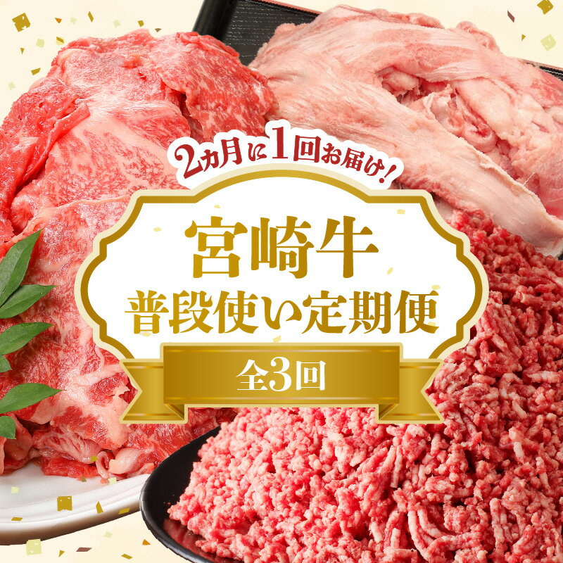 【ふるさと納税】定期便 全3回 2ヶ月に1度お届け 切り落とし ミンチ 牛すじ 宮崎牛 国産 肉 お肉 切り落とし ミンチ 牛すじ 牛肉 冷凍 料理 食品 普段使い グルメ 宮崎県 延岡市 お取り寄せ 送料無料