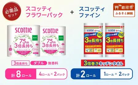 セットトイレットペーパー ダブル 8個 キッチンペーパー 2個 スコッティ トイレット
