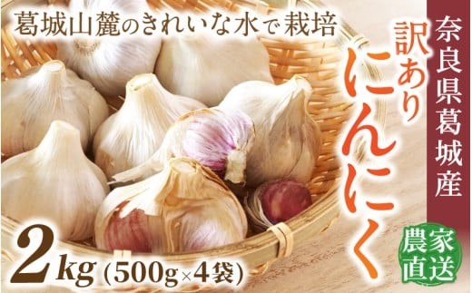 
                  奈良県葛城産 訳あり にんにく 約2kg(500g×4袋)  【入金確認後１か月以内に発送】／ スマイル葛城農業 若手農家 新規就農者 にんにく 農家直送 産直 新鮮 旬 名産 健康 美容 栄養 奈良県 葛城市【smlk018】
                