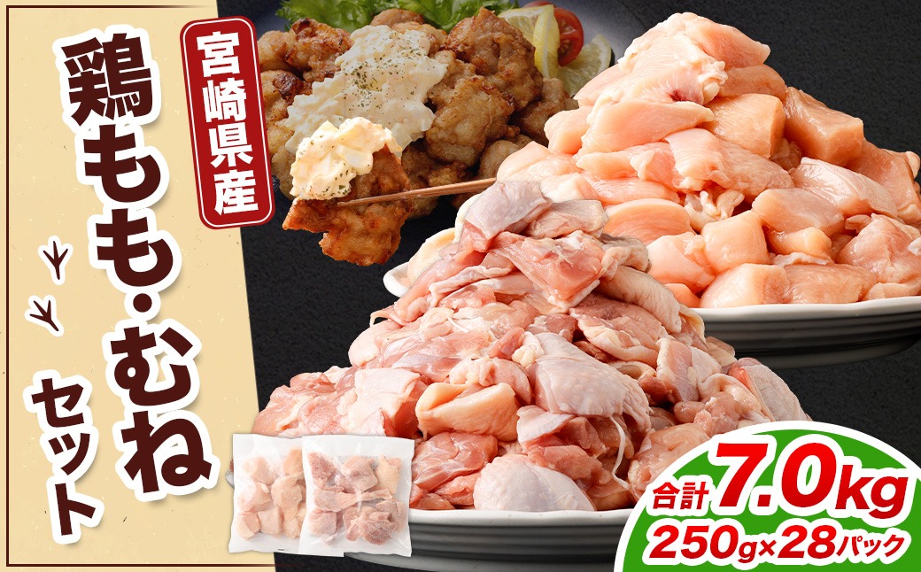 ＜鶏もも・むねセット 各250g×14パック 計7.0kg＞翌月末迄に順次出荷 【c1471_kf】 鶏肉 お肉 モモ肉 ムネ肉 小分けパック 冷凍
