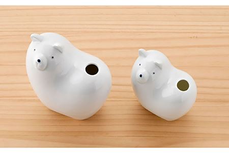 【波佐見焼】 一輪挿し ・犬大小（白釉・つや有り） インテリア 陶器 雑貨 【アトリエやま】 [RE12]  波佐見焼