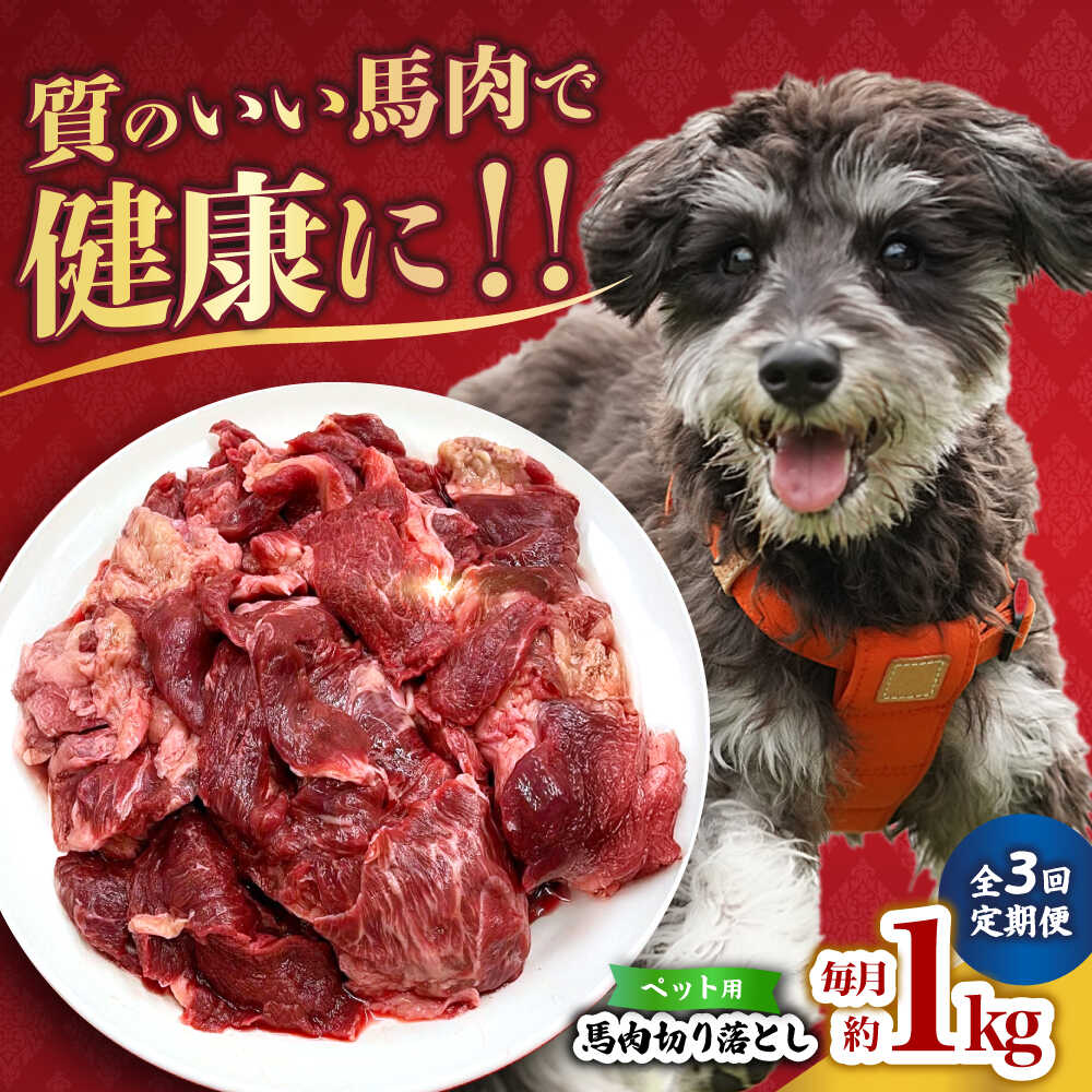 【ふるさと納税】【全3回定期便】国内加工 ペット用 馬肉 切り落とし 1kg 【合同会社　長岡フーズ】[ZFR054]