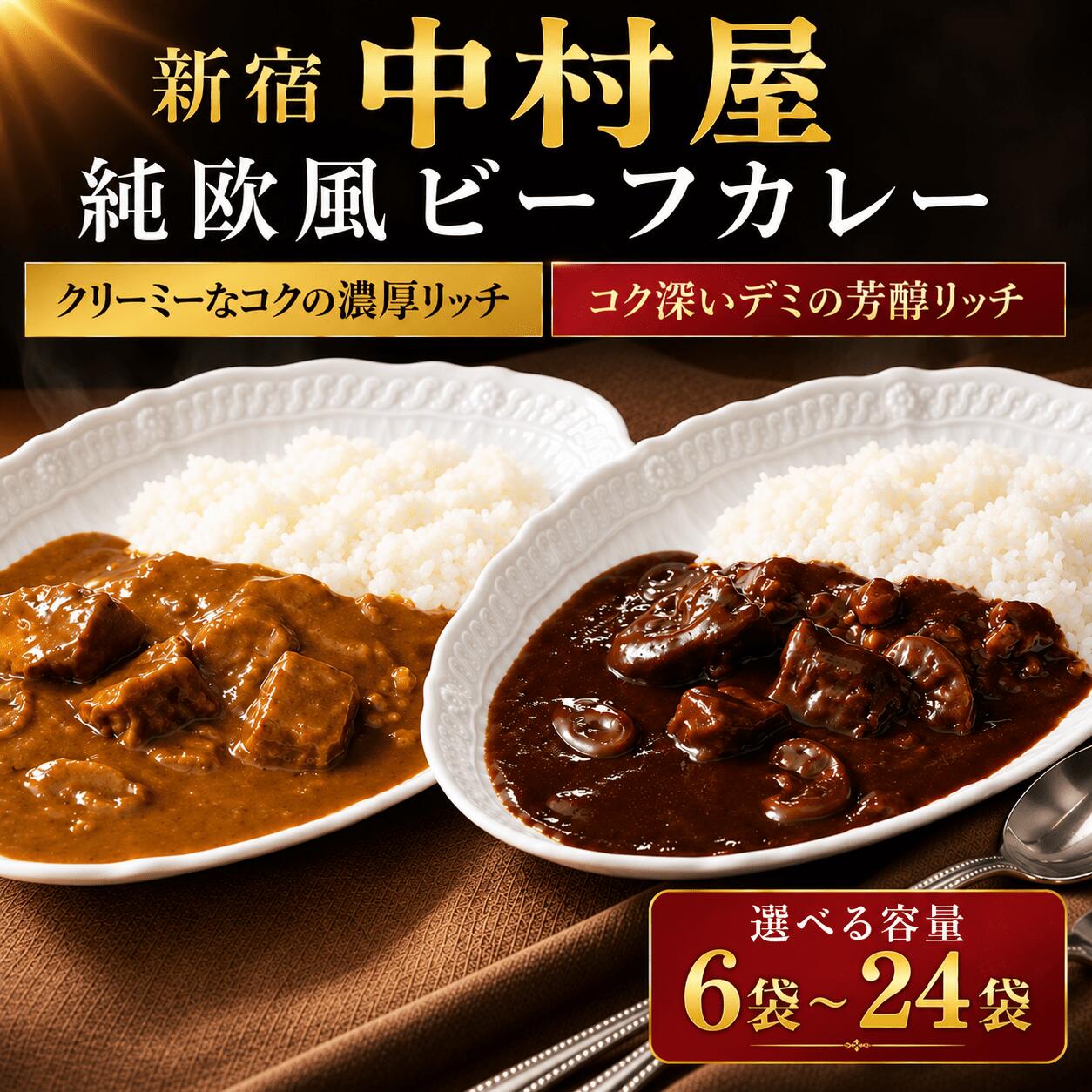 【ふるさと納税】 新宿 中村屋 レトルトカレー 2種 6袋/12袋/24袋 ビーフ カレー 濃厚 リッチ コク深い デミ 芳醇 時短 レトルト カレーライス 保存用 非常用 レトルト食品 防災 備蓄 備蓄食 非常食 保存食 詰合せ レトルトパック 神奈川 海老名
