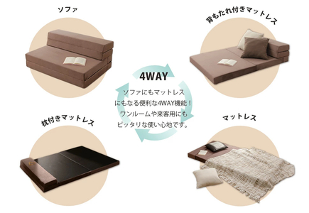 【ふるなび限定】ソファ＆マットレス 4WAY ブルー FN-Limited-SP｜起毛調 背もたれ付き 枕付き 1台4役 ベッド 厚み10cm ウレタン ふんわり 優しい肌触り セルタン [0394]
