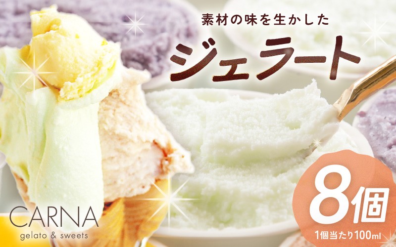 
                  素材の味を生かした カルナの ジェラート 100ml 8個セット【アイス ミルクアイス アイスクリーム シャーベット ジェラート 氷菓子 スイーツ お菓子 おかし 詰め合わせ セット 人気 冷凍 ご褒美アイス 暑さ対策】 [A-3022] 
                