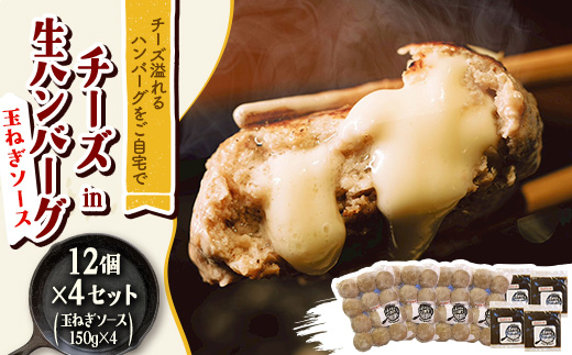 チーズ in 生ハンバーグ 12個×4セット+玉ねぎソース150g×4【配送不可地域：離島】