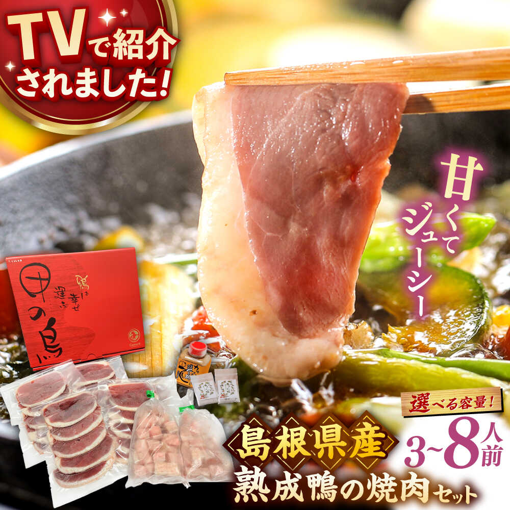 【ふるさと納税】【選べる容量】【先行予約】【2026年1月中旬順次発送】焼肉 TVで紹介されました！島根県産野草ミネラル熟成鴨の焼肉セット（3〜8人前） 鴨鍋 鴨肉 焼肉 しゃぶしゃぶ 人気 おすすめ 肉 お肉 島根県雲南市/鴨専門店カナール[AIDC001]
