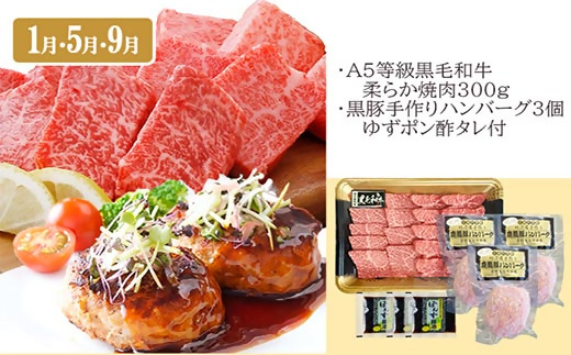 定期便(4回配送)A5・A4等級黒毛和牛&黒豚・かつお・さつまあげNN-0040【1166778】ふるさと納税 定期便 牛肉 豚肉 和牛 サーロイン ステーキ 黒豚 カツオ タタキ 生ハム さつま揚げ 海鮮丼 焼肉 しゃぶしゃぶ すき焼き