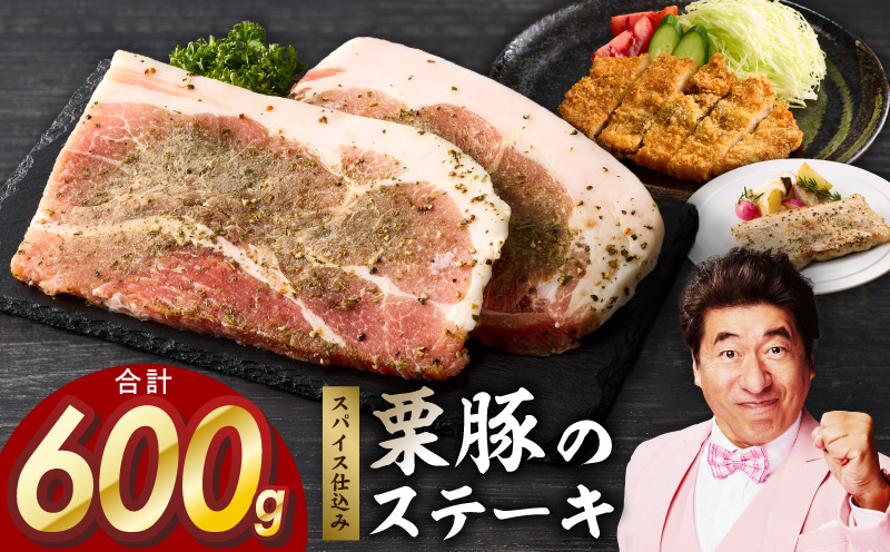 栗豚 ステーキ 600g【オリジナルスパイス仕込み 小分け 1パック2枚入 300g×2P 豚肉 焼くだけ お試し 普段使い】 G3443
