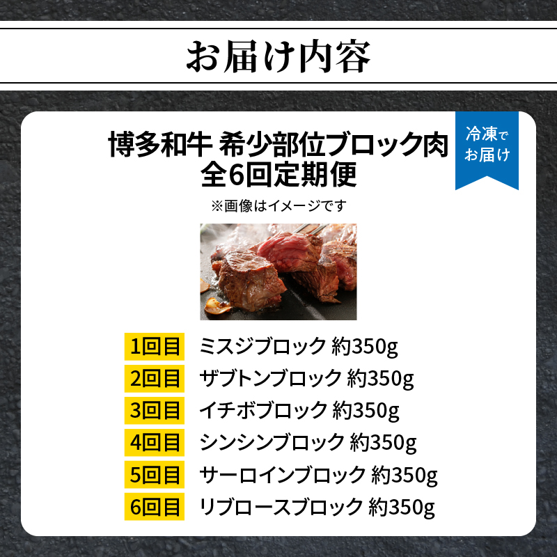 博多和牛 希少部位ブロック肉 定期便全６回  肉 和牛 牛 牛肉 希少ミスジ ザブトン イチボ シンシン サーロイン リブロース ステーキ 焼肉 ロースト 煮込み 福岡県 八女市