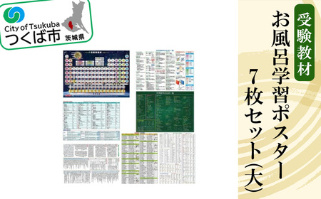 お風呂学習ポスター 受験教材　7枚セット(大)【 茨城県 教材 つくば市 教材 学習ポスター お風呂 教材 ツール 高校受験 暗記 記憶 視覚 勉強 学習 受験 テスト 試験 中学生 元素 理科 国語 数学 化学 歴史 英語 7教科 セット フライング・エッグ 教材 】