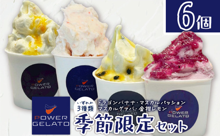POWER GELATO（ 季節限定セット 6個入り ） C073-003-01 ジェラート 菓子 お菓子 デザート スイーツ ドラゴンバナナ マスカルパッション マスカルグァバ 金柑レモン いずれか3種 おまかせ セット 島素材 こだわり製法 手づくり SDGs 冷凍 美味しい おいしい ご褒美 おやつ ふるさと納税 鹿児島 知名町 おすすめ ランキング プレゼント ギフト
