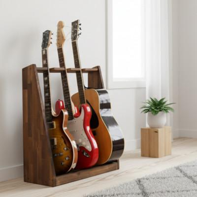 ふるさと納税 横手市 WOOD WORKS ギタースタンド エレキギター・ベース用3本掛【本体:ブラウン】 |  | 01
