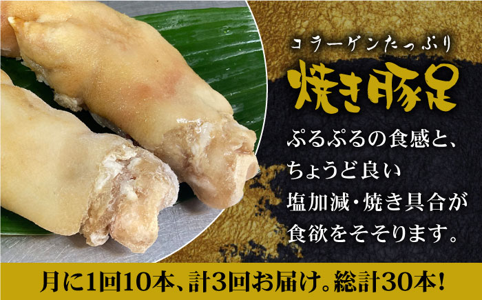 ≪地元人気店の味≫とろけるとんそく【3回定期便】国産焼き豚足10本セット×3回【やきとり紋次郎】 [FCJ022]