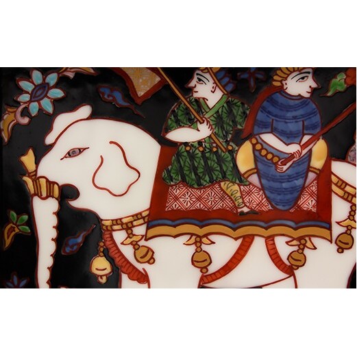源右衛門窯 染錦更紗手象人物絵 陶額 壁掛 飾り 有田焼 A150-65_イメージ2