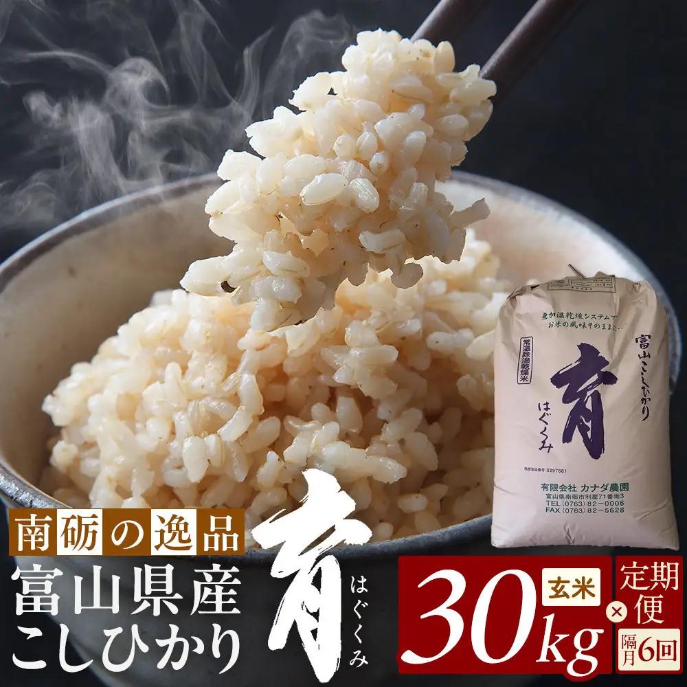 【令和8年産】定期便・隔月６回  富山県産こしひかり 育（はぐくみ）玄米３０kg《南砺の逸品》
