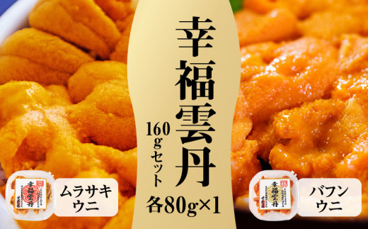 
幸福雲丹160gセット(ムラサキ80g・バフン80g　北海道産)　北海道産 生うに 食べ比べ ムラサキウニ バフンウニ 2種類 各80g 幸福雲丹 冷凍 ウニ ムラサキ バフン 濃厚 魚介類 海鮮 海の幸 北海道 余市町 世壱屋 お取り寄せ お取り寄せグルメ 送料無料
