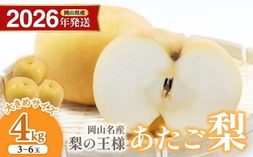 【2026年発送分】岡山名産 あたご梨 　秀品　約4kg（3〜6玉）（令和8年11月下旬以降発送）
