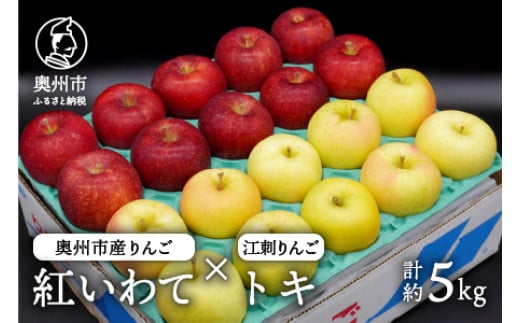 
            奥州市産りんご（紅いわて）と江刺りんご（トキ）のセット 5kg（14～20玉） 【10月中旬以降お届け】 フルーツ 林檎 離島配送不可 [AQ025]
          