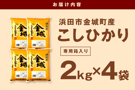 【令和7年産】浜田市金城町産「こしひかり」（２ｋｇ×４袋） 米 お米 精米 白米 玄米 ごはん コシヒカリ 一等米 お取り寄せ 特産 こしひかり 米専用箱入り 【058_1848】