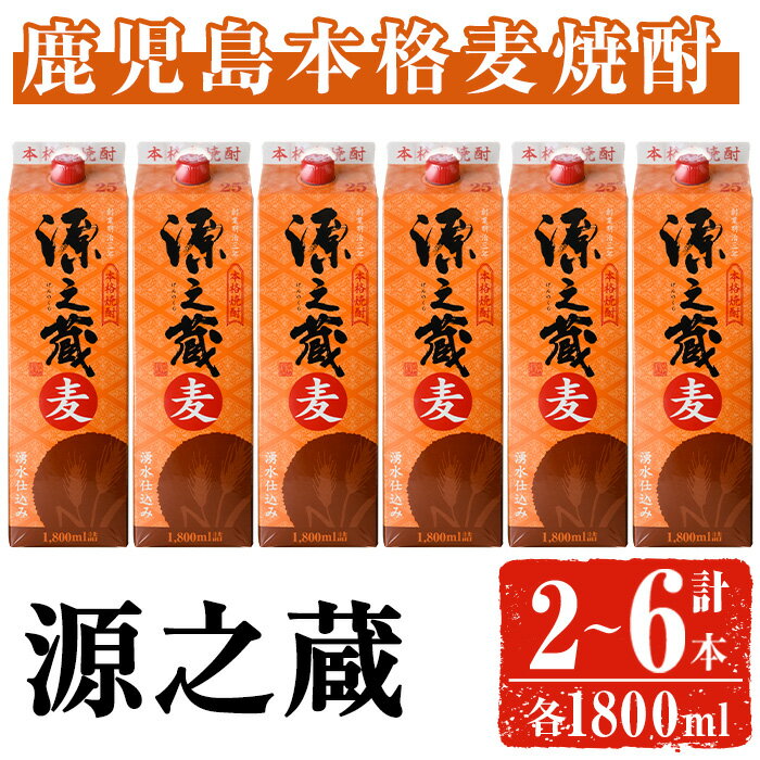 【ふるさと納税】＜内容量が選べる＞岩川醸造 本格麦焼酎 源之蔵〈麦〉(1800ml×2～6本) 焼酎 麦焼酎 本格麦焼酎 麦 酒 お酒 アルコール パック セット 鹿児島【大隅家】