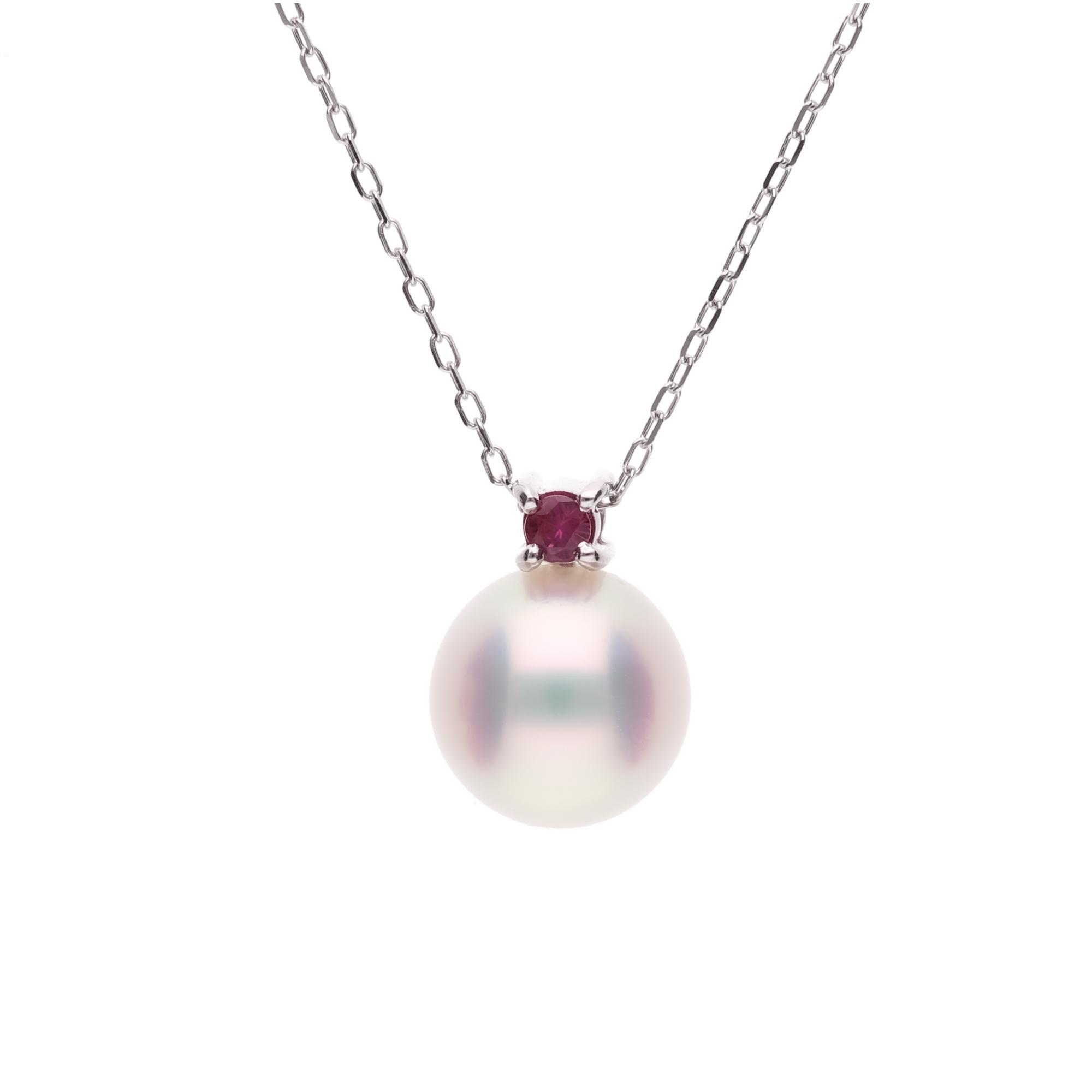 【ふるさと納税】7月 誕生石 ルビー 無調色 アコヤ真珠（日本） 8.0mm ラウンド Pt900 プラチナ ペンダント ネックレス